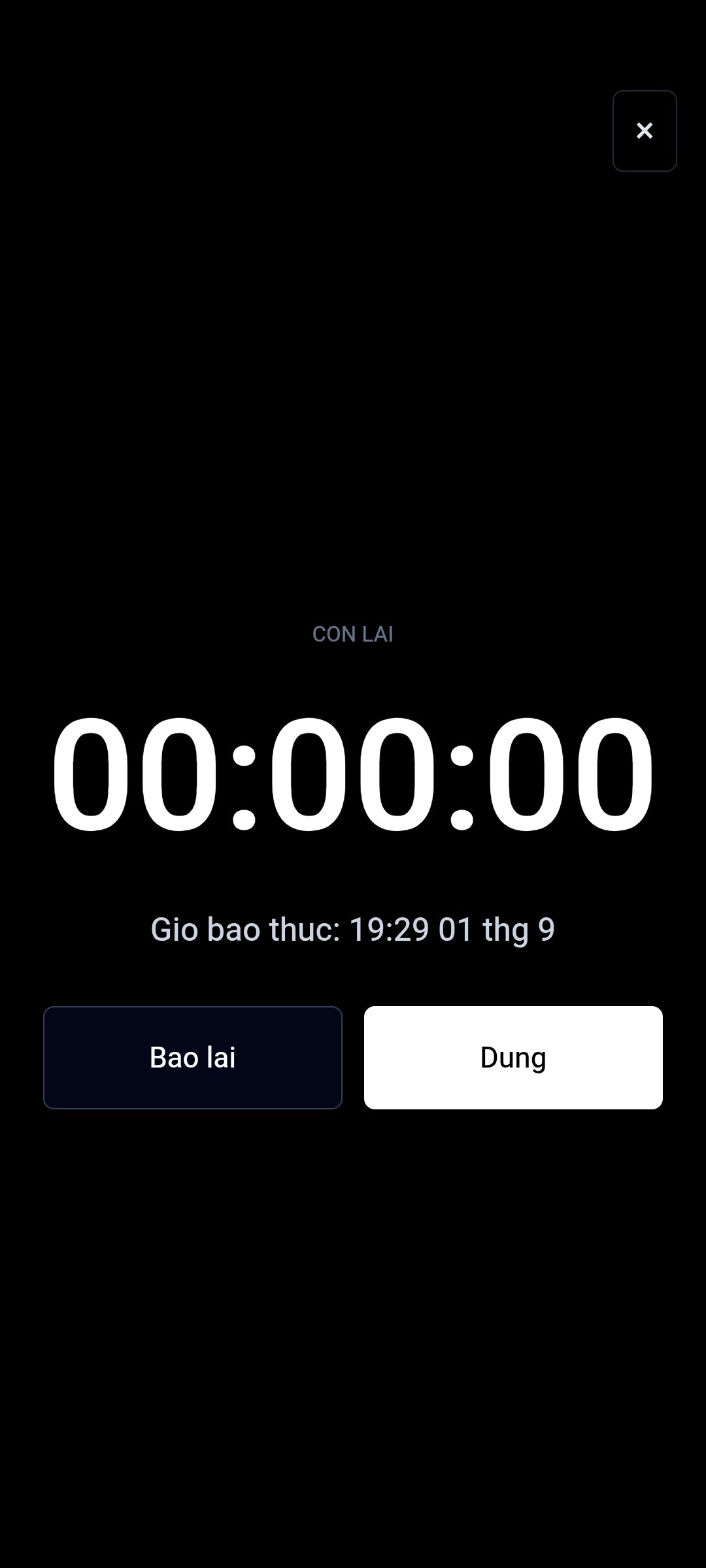 Nút Dừng và Báo lại khi chuông TimerStart đang kêu