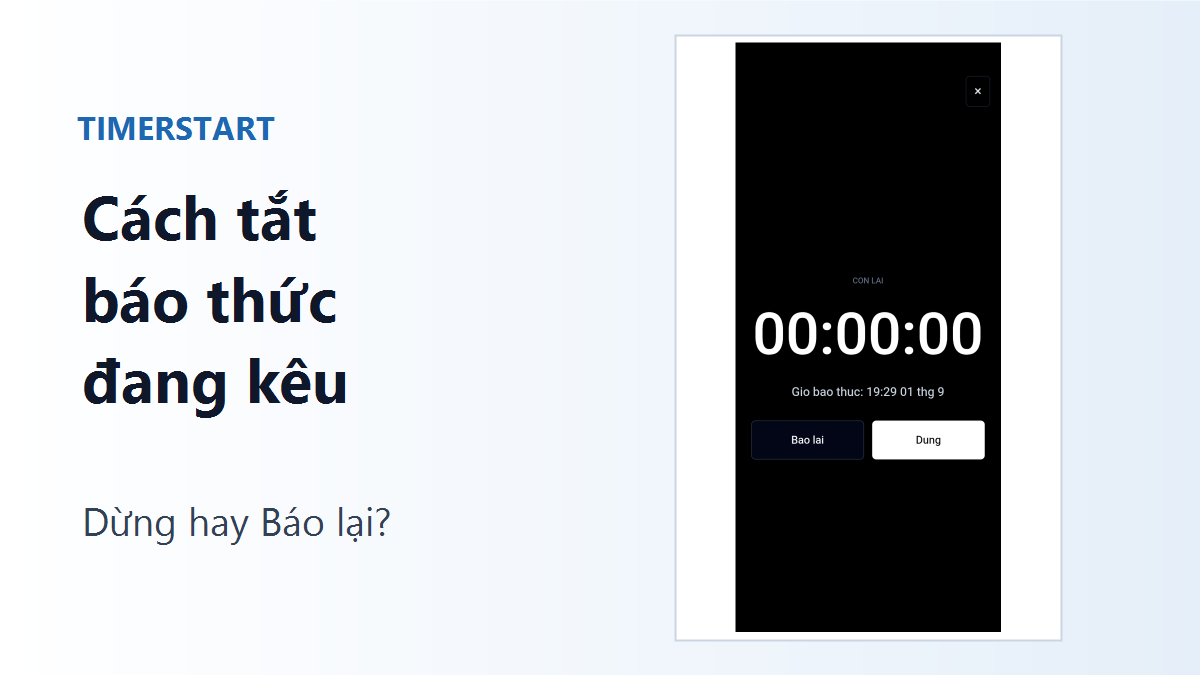 Ảnh xem trước hướng dẫn tắt báo thức TimerStart đang kêu