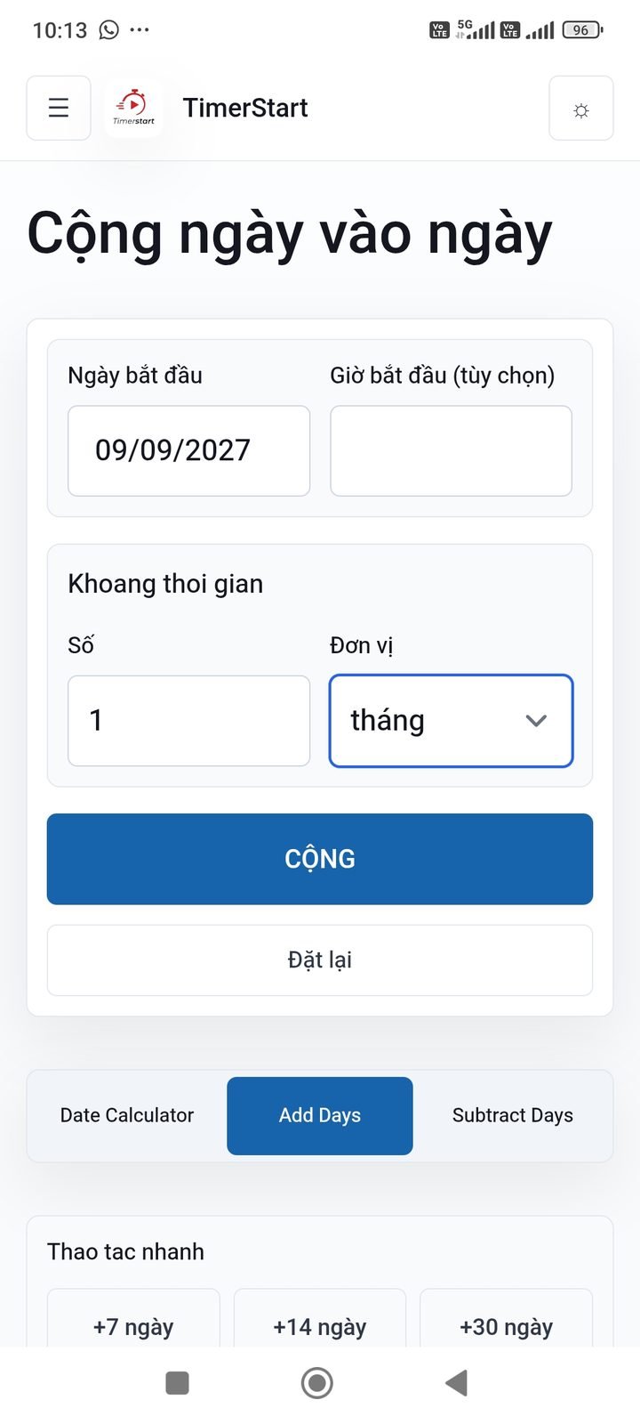 Cộng 1 tháng vào ngày 09/09/2027 trên TimerStart
