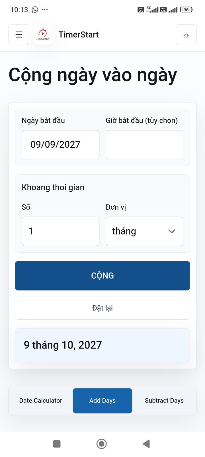 Kết quả ngày 9 tháng 10, 2027 sau khi cộng 1 tháng