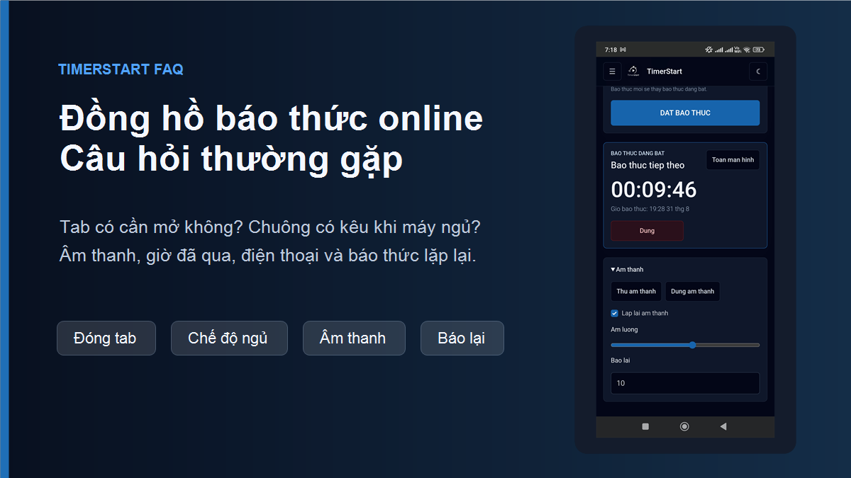 Ảnh xem trước bài FAQ về đồng hồ báo thức online TimerStart