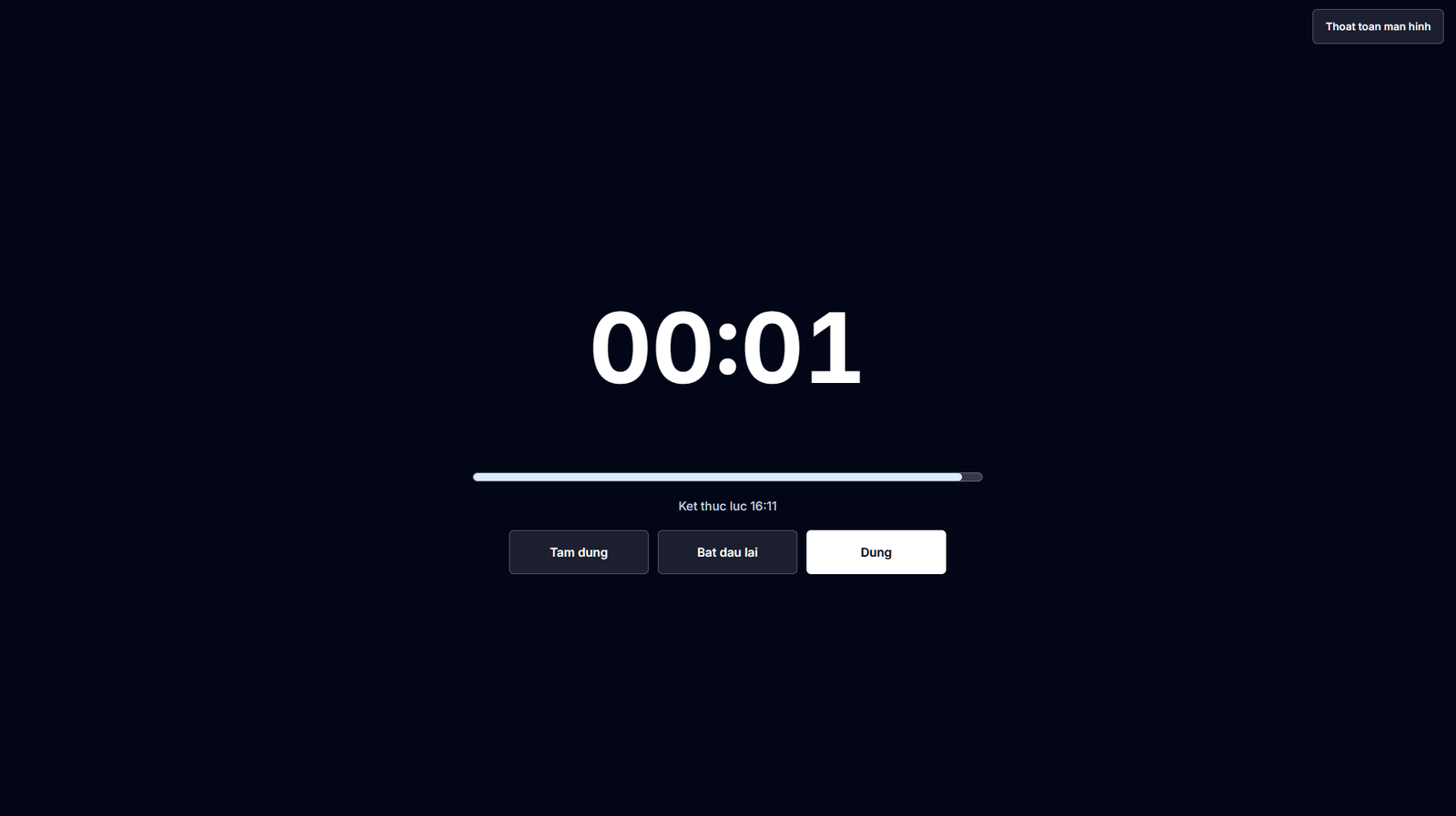 Bộ đếm ngược TimerStart ở chế độ toàn màn hình
