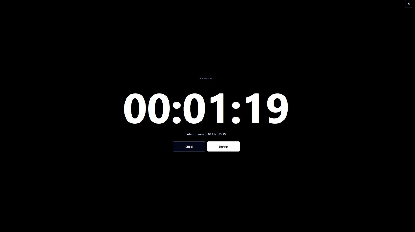 TimerStart alarm ekranı