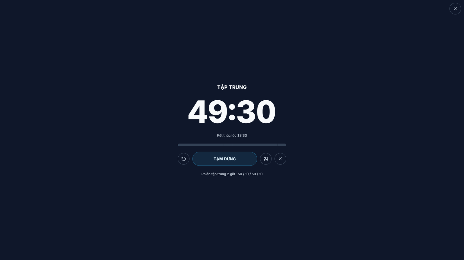 Pomodoro toàn màn hình: 49:30.